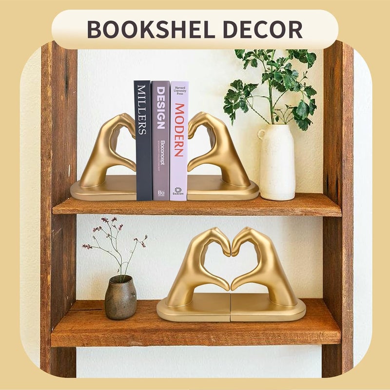 Kityemo Gold Decorative Bookends for Shelves, Heart Hands Book Ends Sculpture Aesthetic Decor for Bedroom Living Room Merch Apartment Bookshelf Birthday Women Decorations Stuff Aesthetic - Image 4